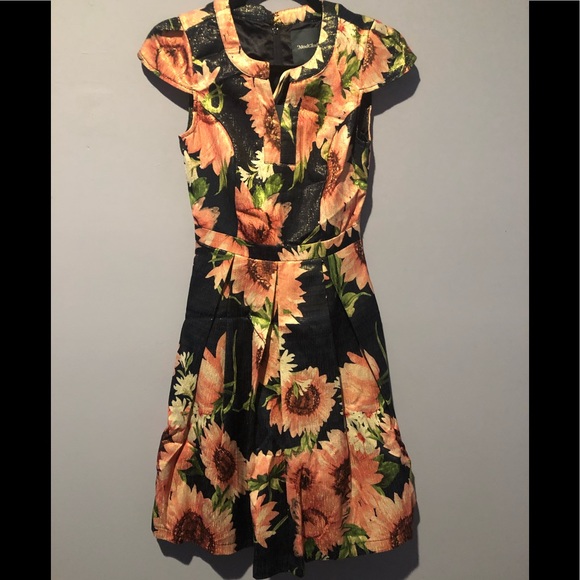 ⭕️ PRICE FIRM NEW ModCloth Size 00 Blue Floral Sparkly Dress - Picture 3 of 5